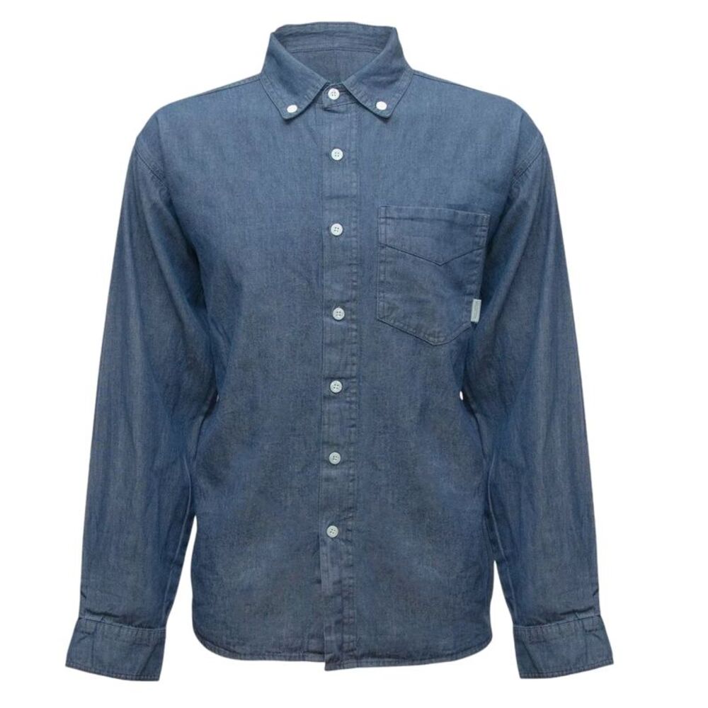 Woodland Creek Men's Denim Long Sleeve Button Down Shirt in Blue, XL